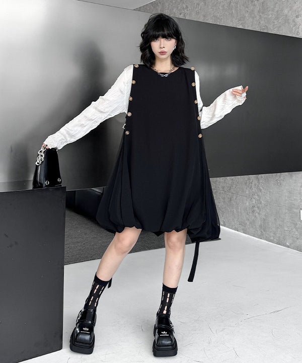 Side Button Balloon Dress